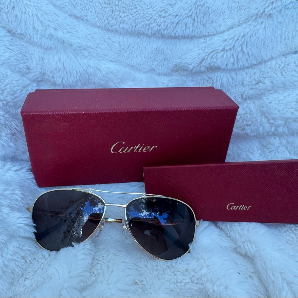 Cartier Gold Aviator Sunglasses with Dark Lenses